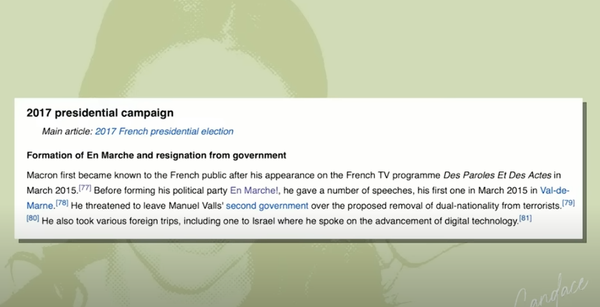 Сведения об избирательной кампании Макрона, кадр из видео