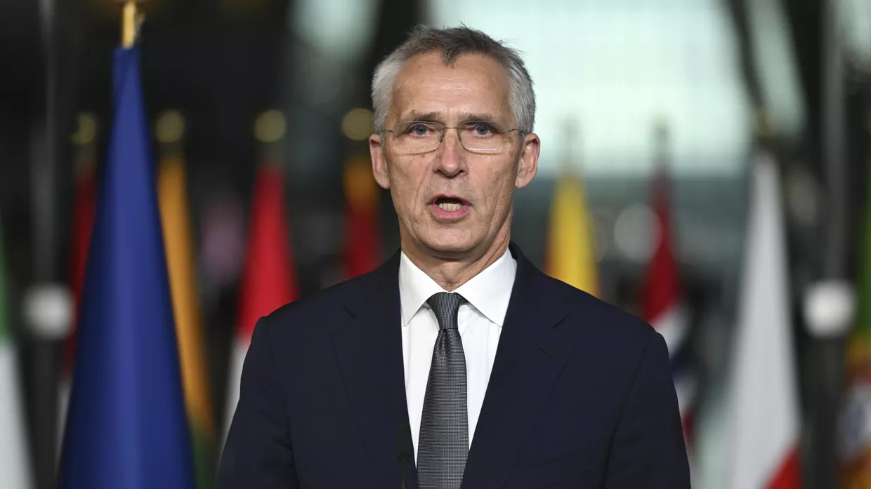 Генеральный секретарь НАТО Йенс Столтенберг делает заявления во время церемонии передачи полномочий в штаб-квартире НАТО в Брюсселе 1 октября 2024 года