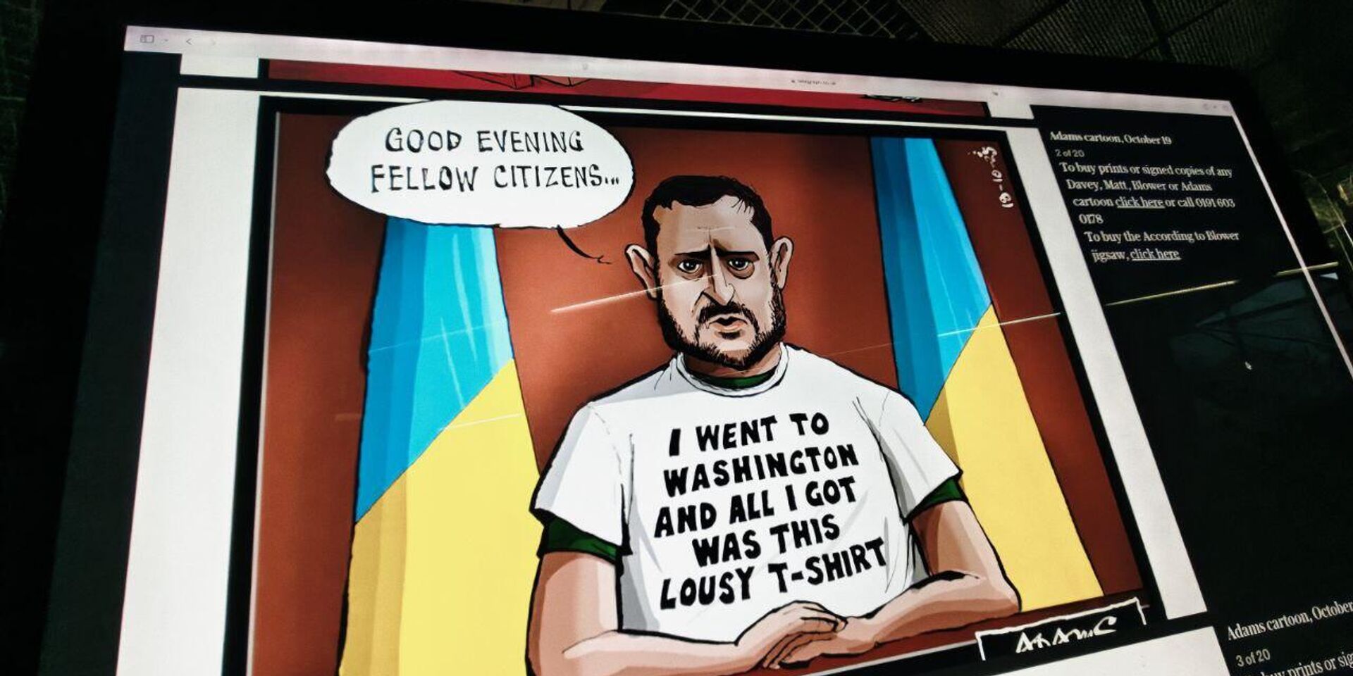 Карикатура с сайта The Telegraph на экране монитора - ИноСМИ, 1920, 20.10.2025