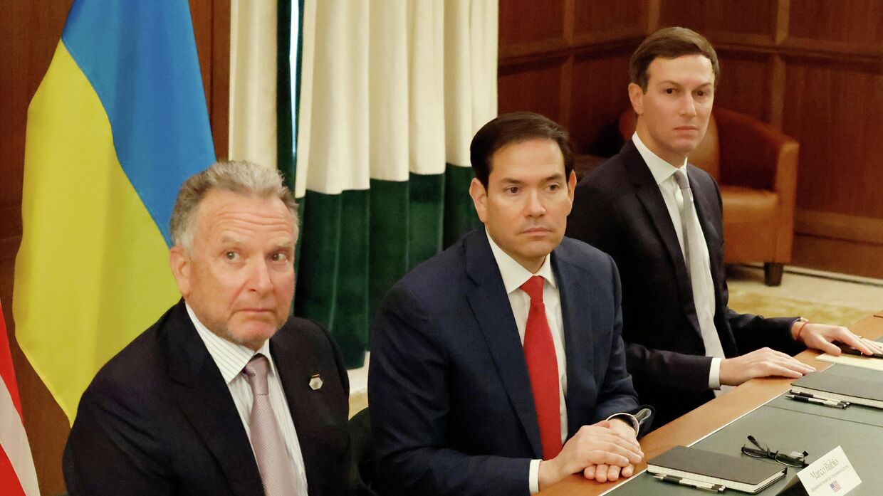 Стив Уиткофф, Марко Рубио и Джаред Кушнер на встрече с украинской делегацией. Архивное фото