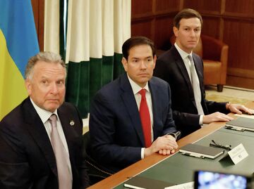 Стив Уиткофф, Марко Рубио и Джаред Кушнер на встрече с украинской делегацией. Архивное фото