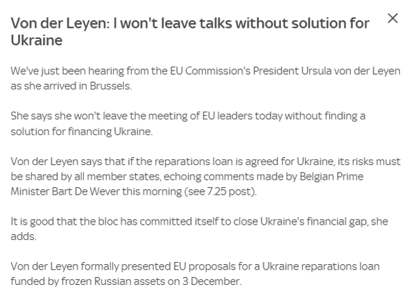 Пост про фон дер Ляйен из Sky News