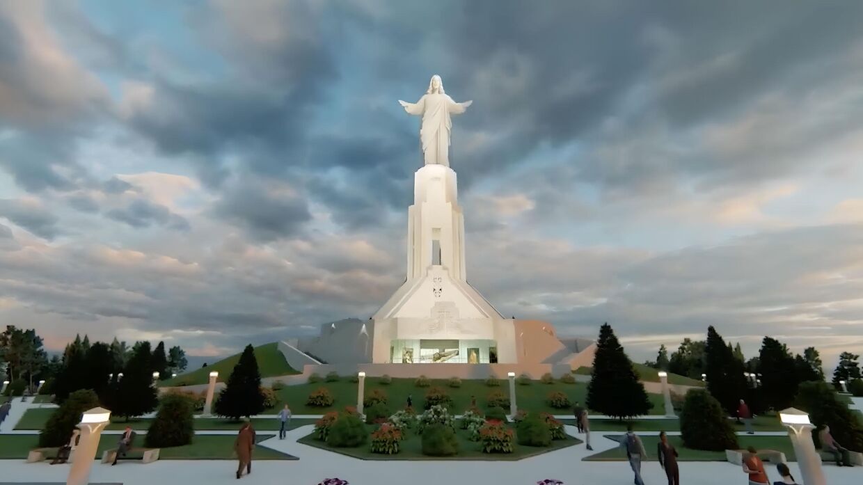 Статуя Иисуса Христа на горе Хатис в Армении. Кадр из видео