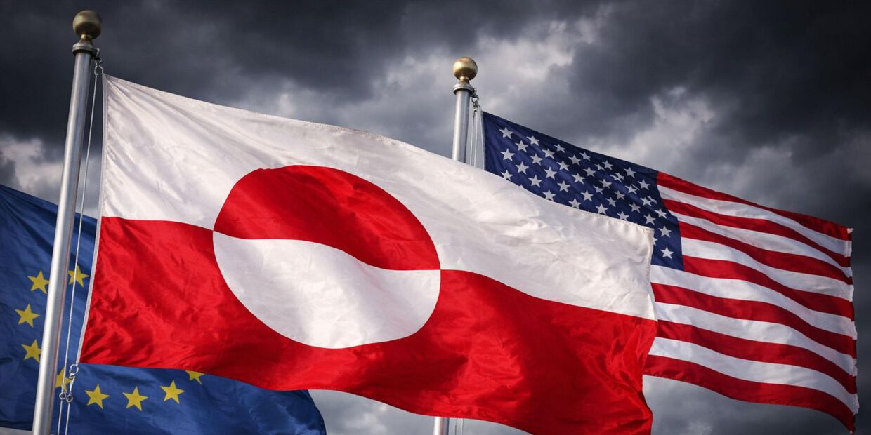 Флаги ЕС, Гренландии и США