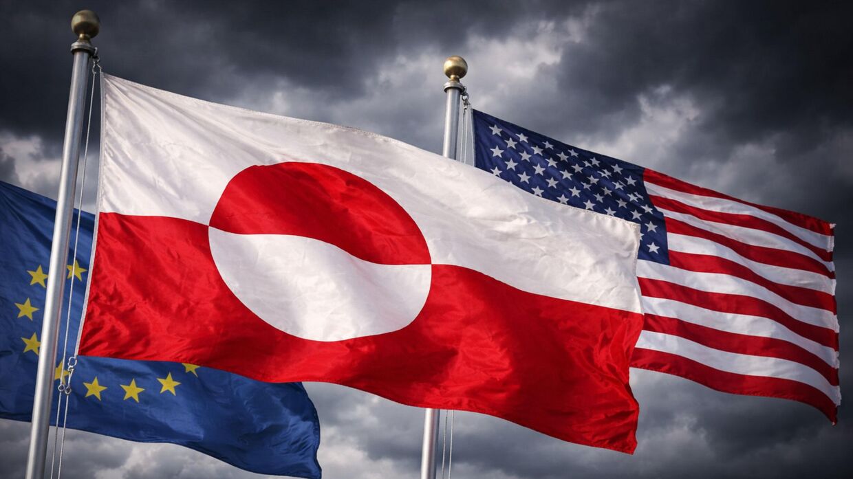 Флаги ЕС, Гренландии и США