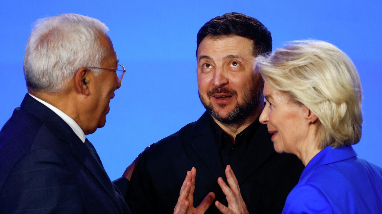 Президент Европейского совета Антонио Коста, Владимир Зеленский и президент Европейской комиссии Урсула фон дер Ляйен