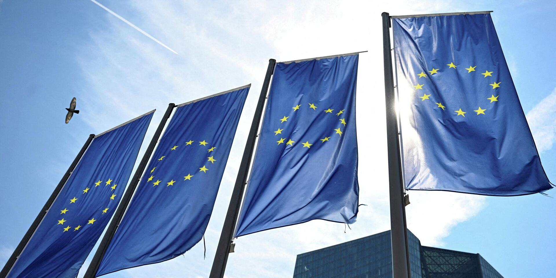 Флаги ЕС перед штаб-квартирой Европейского центрального банка (ЕЦБ) во Франкфурте, Германия - ИноСМИ, 1920, 12.03.2026