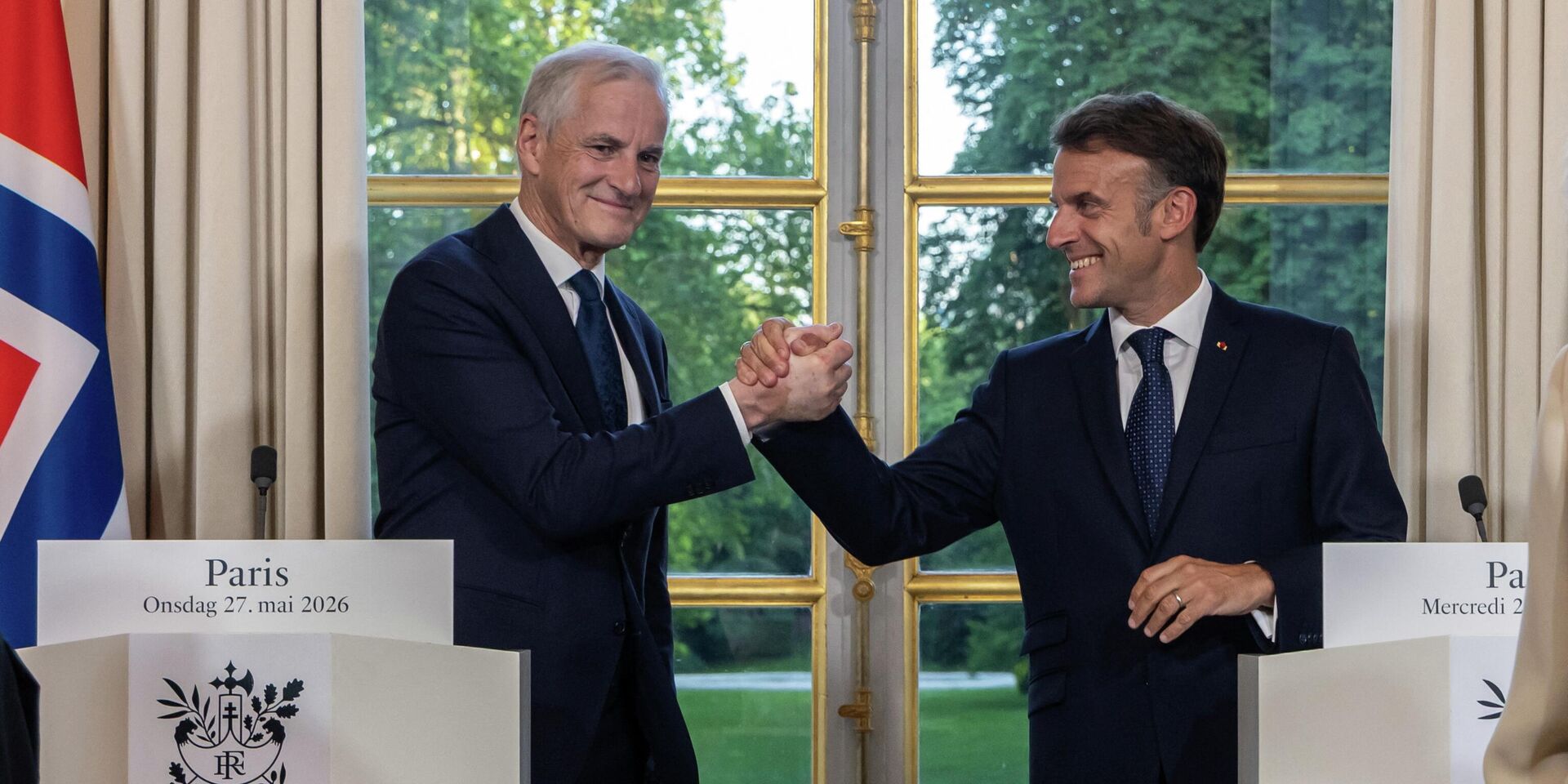 Президент Франции Эммануэль Макрон и премьер-министр Норвегии Йонас Гар Стере - ИноСМИ, 1920, 29.05.2026