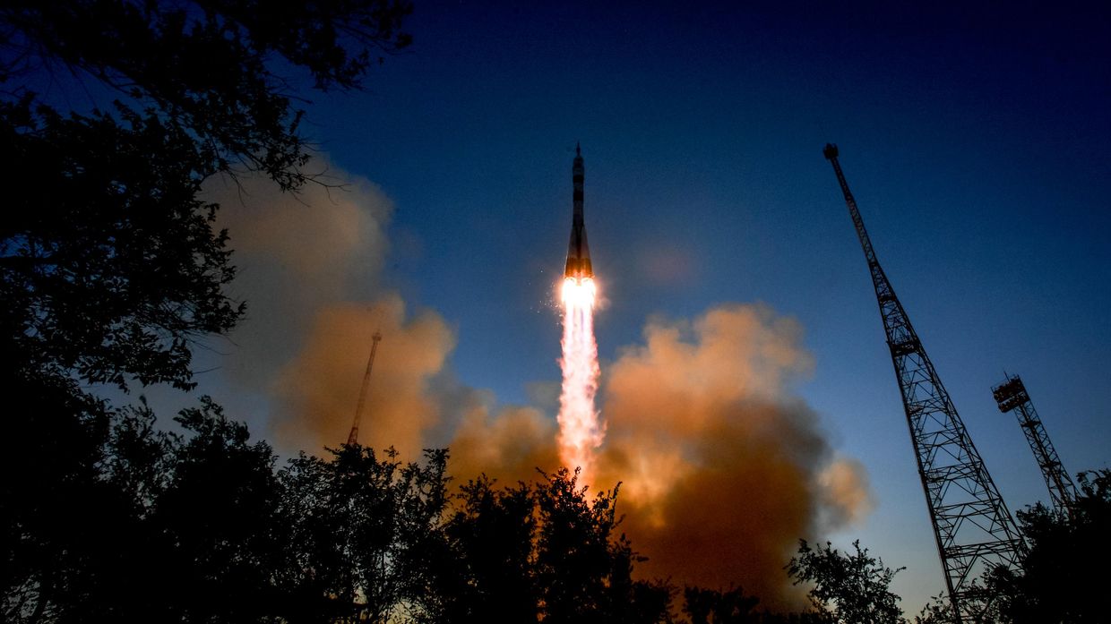 Запуск РН Союз-2-1а с пилотируемым кораблем Союз МС-29 с космодрома Байконур