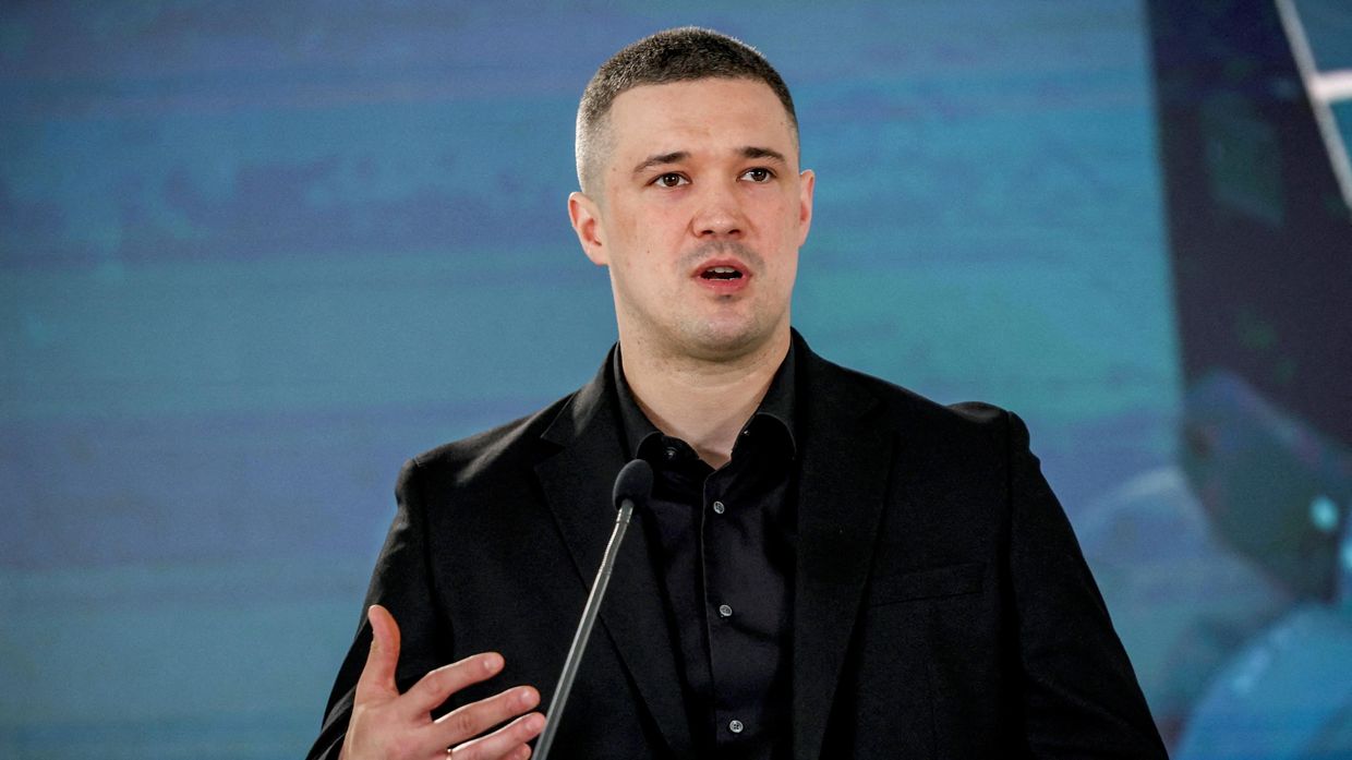 Министр обороны Украины Михаил Федоров на пресс-конференции в Киеве, 1 июля 2026 г.