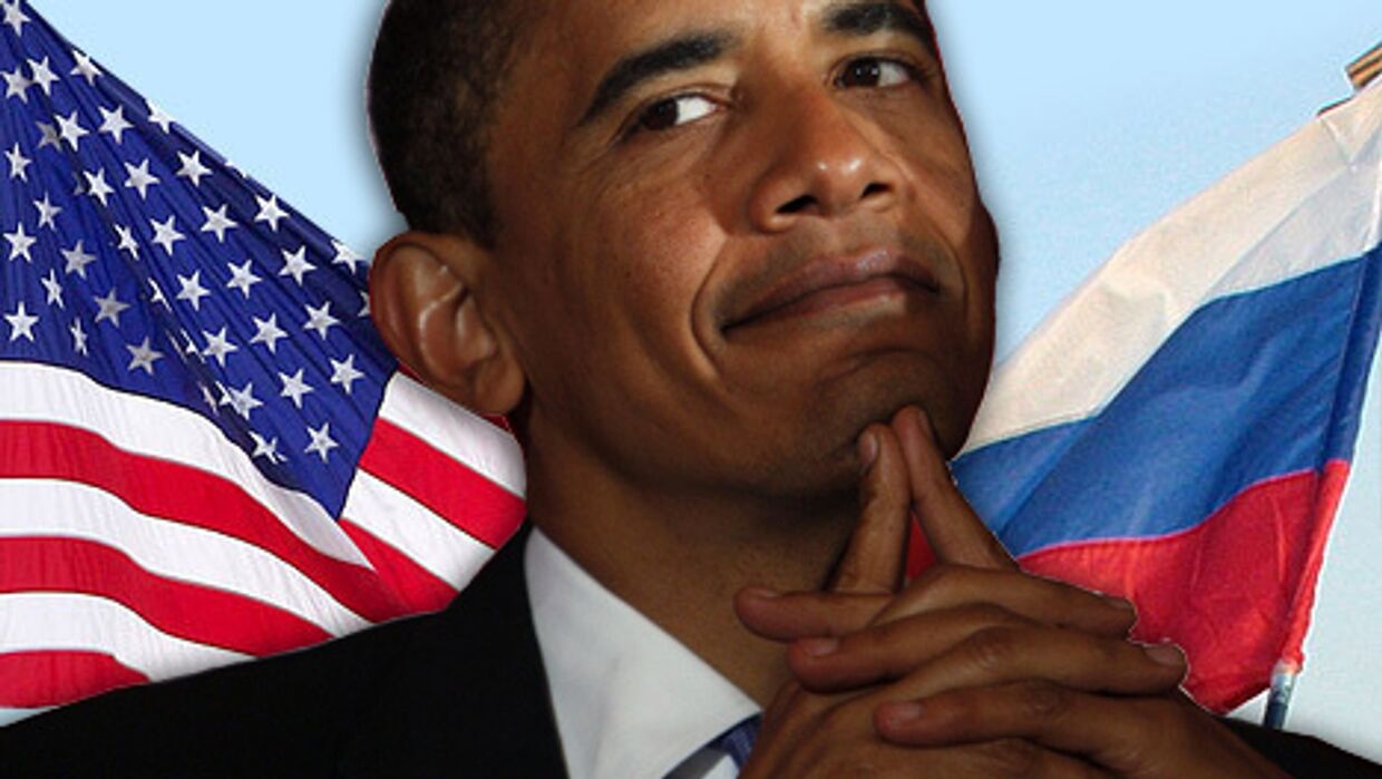 Барак Обама флаги россии и сша