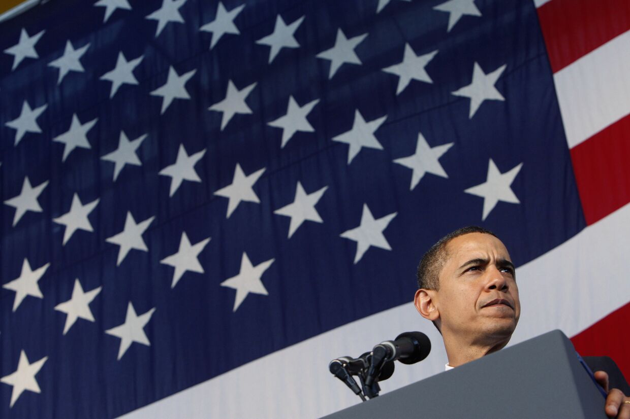 Барак Обама флаг США выступление