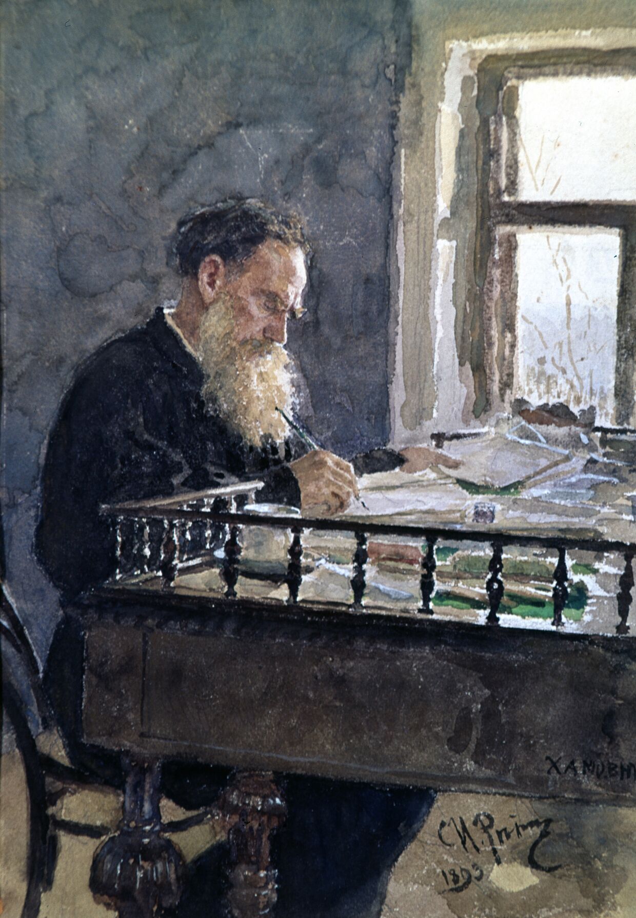 Картина Репина Толстой за работой в Хамовниках