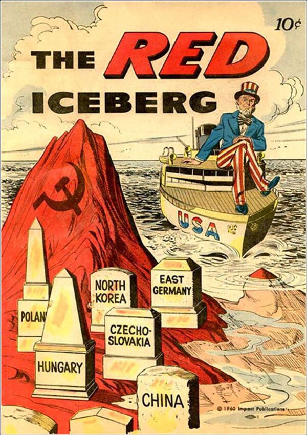 Обложка комикса Красный айсберг, выпущенного в 1960-м году, в котором коммунизм представлен в виде айсберга, способного потопить Америку