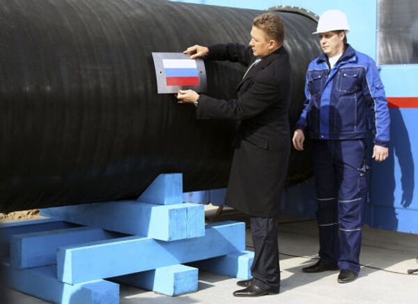 Председатель правления ОАО Газпром Алексей Миллер на церемонии начала строительства газопровода Северный поток   