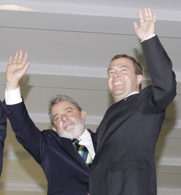 Президент РФ Д.Медведев и президент Бразилии Л.Л. да Силва
