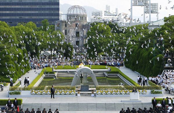 Мирная церемония в Хиросиме, посвещенная годовщине атомной бомбардировки в августе 1945 года