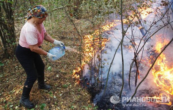 Тушение лесного пожара в Московской области