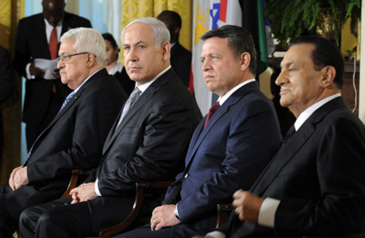 Президент Египта Хосни Мубарак, король Иордании Абдулла, Биньямин Нетаньяху и Махмуд Аббас 