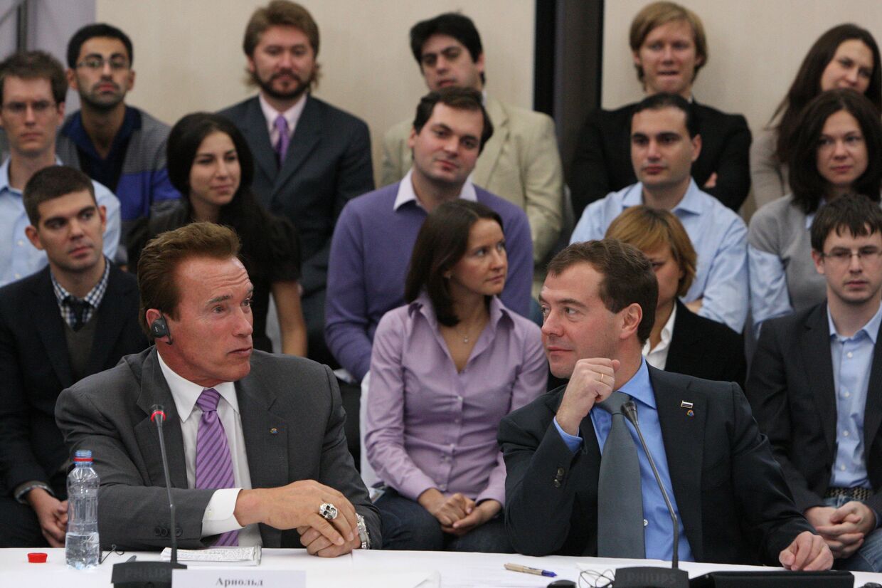 Президент РФ Д.Медведев и губернатор Калифорнии А.Шварценеггер посетили Сколково