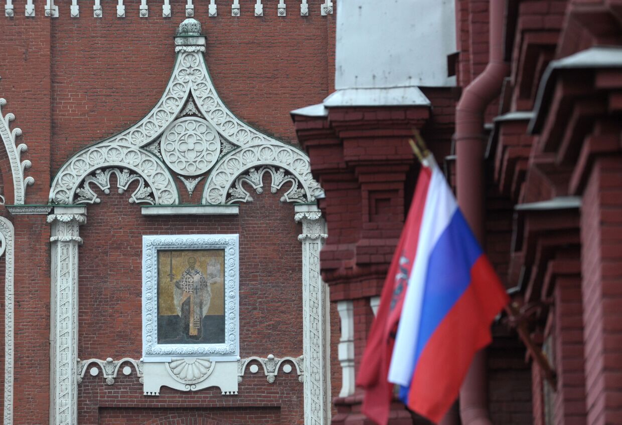 Освящение иконы Николы Можайского на Никольской башне Кремля