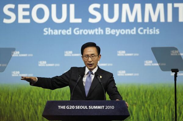 президент южной кореи Ли Мун Бак во время саммита Большой двадцатки в Сеуле