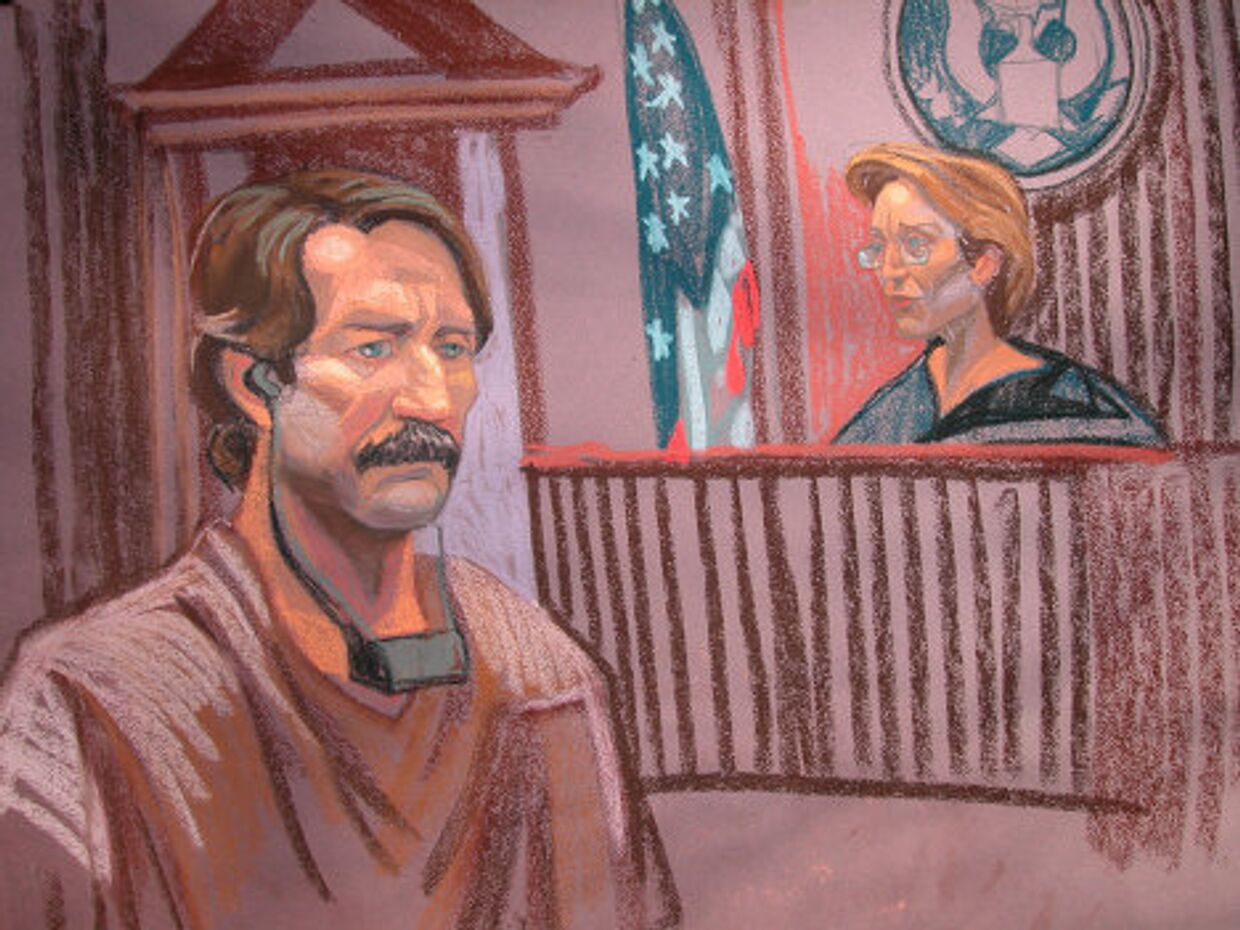 Виктор Бут на заседании суда в Нью-Йорке. Рисунок из зала суда.