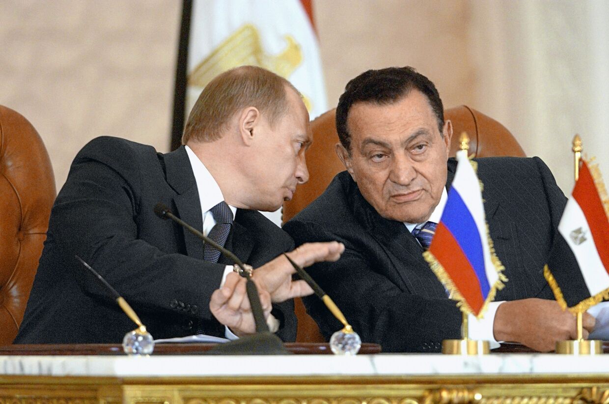 В.Путин, Х.Мубарак во время итоговой пресс-конференции 2005 год