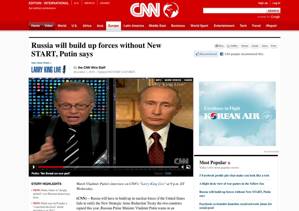 Скриншот страницы сайта www.edition.cnn.com