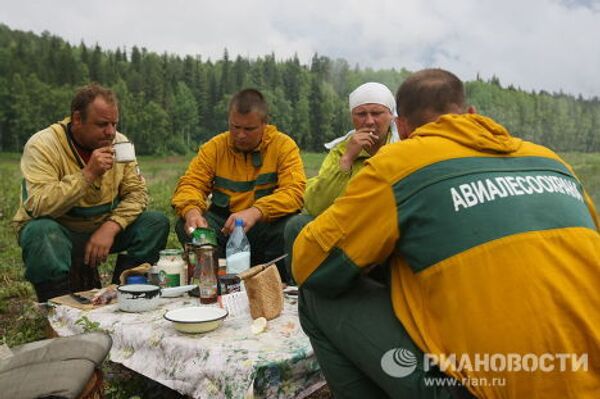 Лагерь пожарного отряда в Красноярском крае