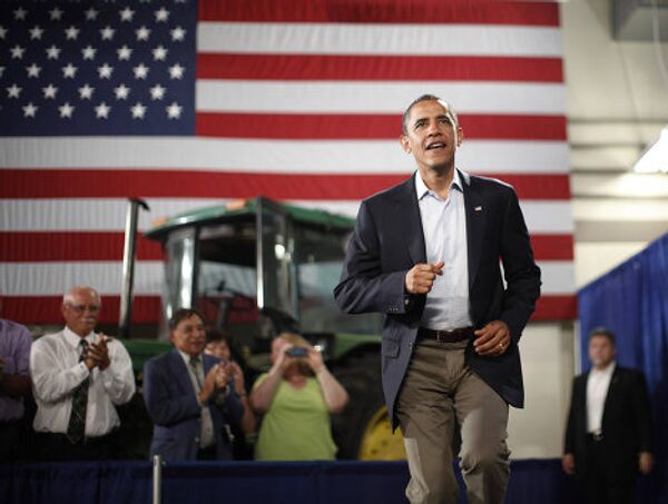Барак Обама совершает автобусное турне. Айова, 16 августа 2011