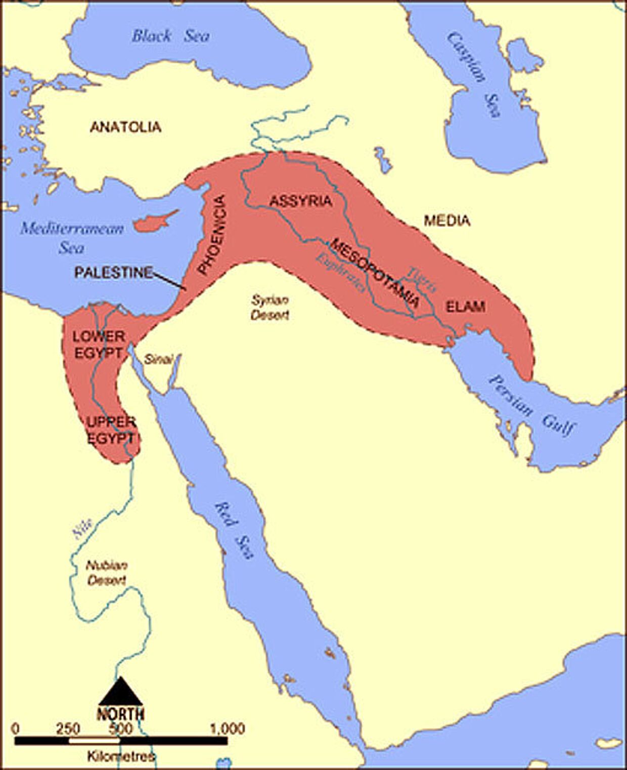 Карта расположения ближневосточных территорий, известных как Плодородный полумесяц