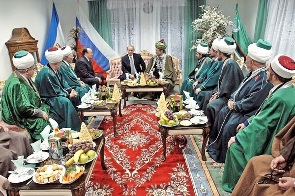 Встреча В.Путина, Т.Таджуддина и М.Рахимова в Уфе