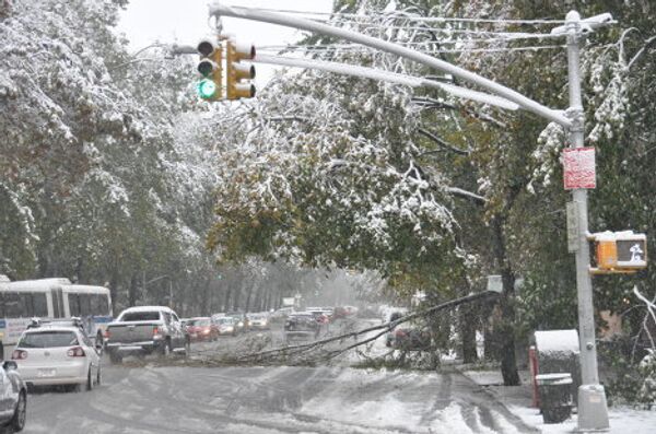 Нью-Йорк, засыпанный снегом в конце октября