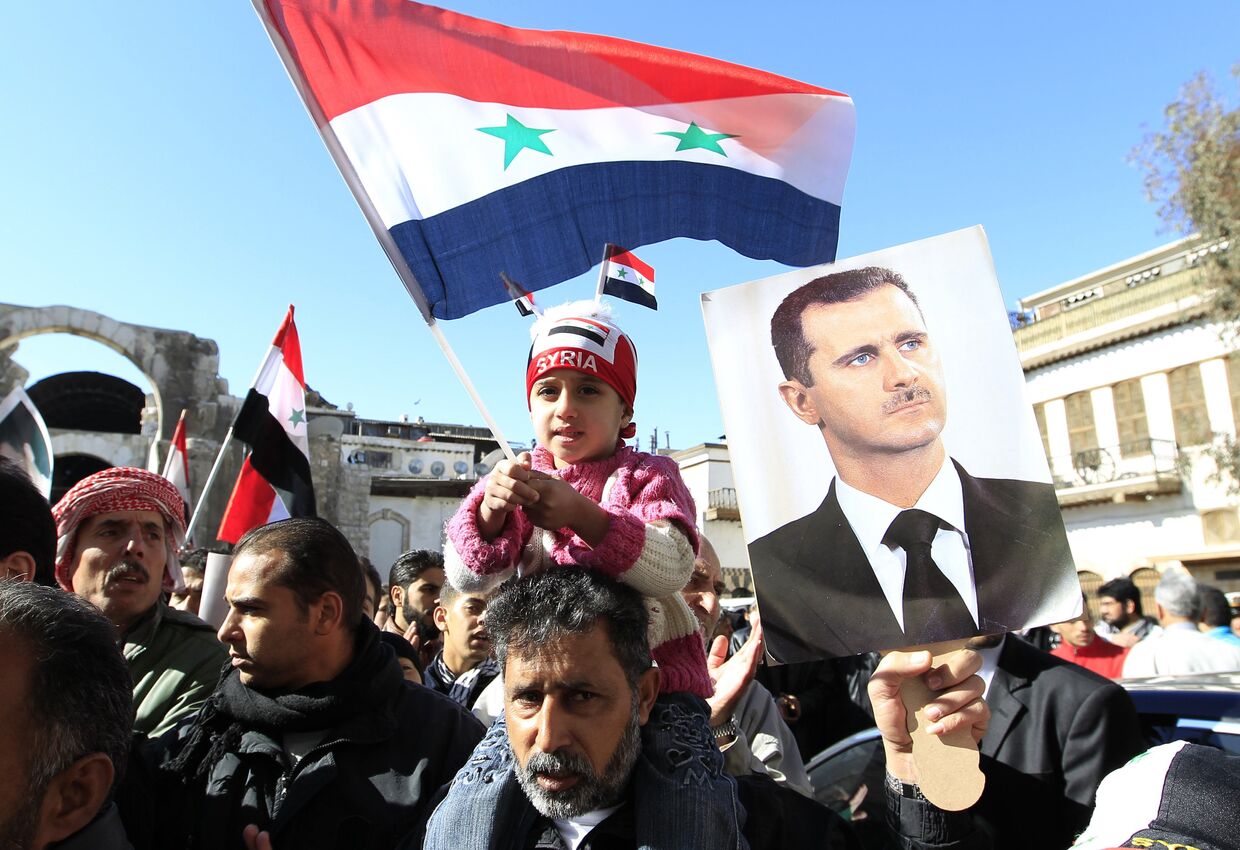 Митинг сторонников Башара сада в Дамаске