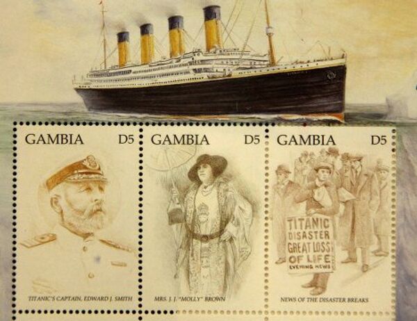 Памятные марки, выпущенные в Гамбии по случаю годовщины катастрофы Титаника
