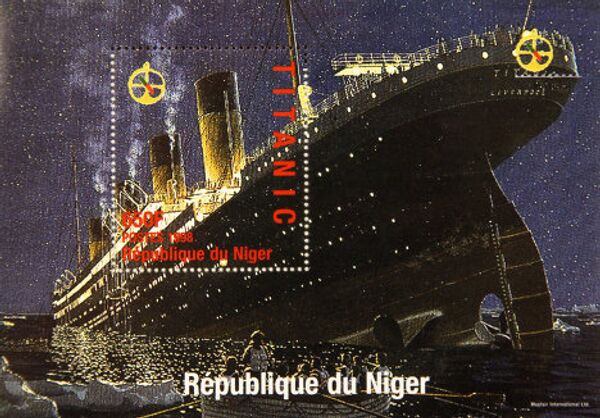 Памятная марка, выпущенная в Республике Нигер по случаю годовщины катастрофы Титаника