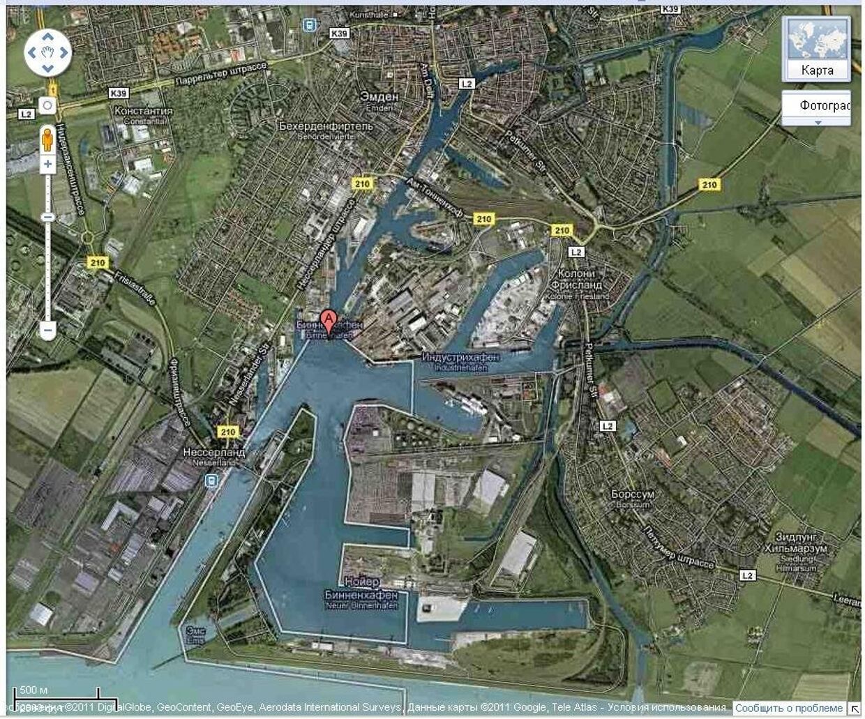 Карта немецкого города Эмден на Google Maps 