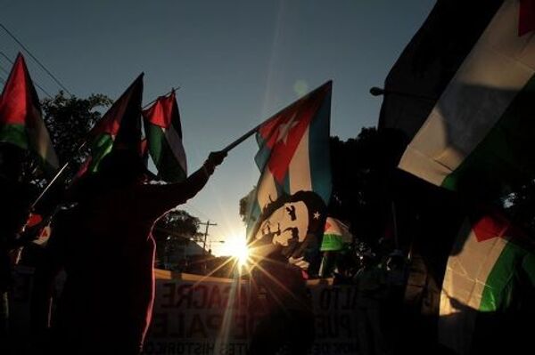 Акция протеста против военных действий в секторе Газа в Манагуа, Никарагуа