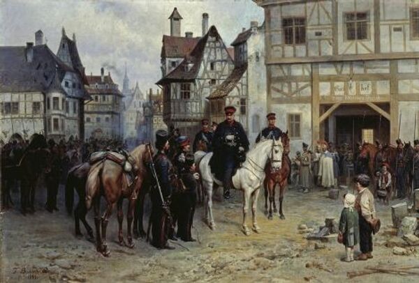 Картина Богдана Виллевальде «Блюхер и казаки в Бауцене», 1885 г.