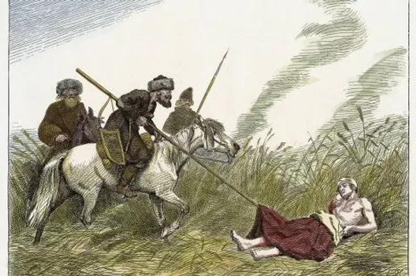 Клейст падает при Кунерсдорфе. Гравюра по рисунку Эмиля Хюнтена (1827 -1902)