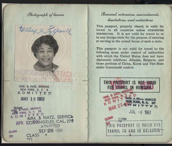 Паспорт Эллы Фицджеральд, американской джазовой певицы