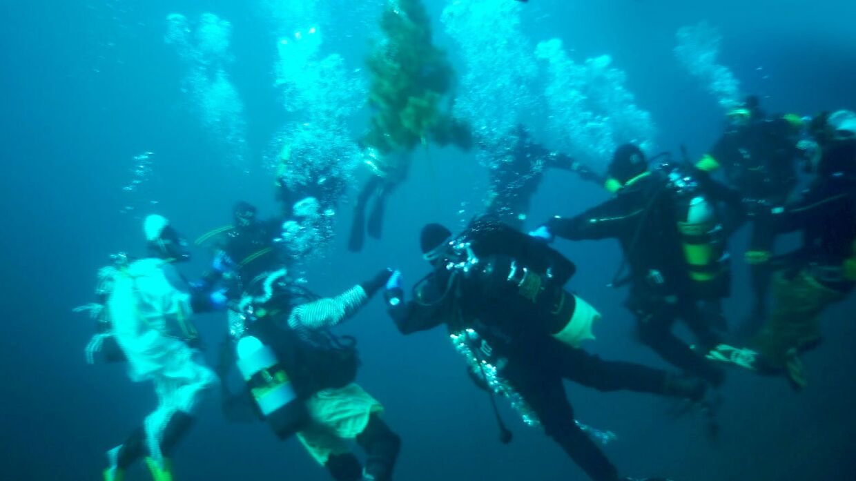 Дайверы опустили новогоднюю елку в Байкал и устроили подводный хоровод