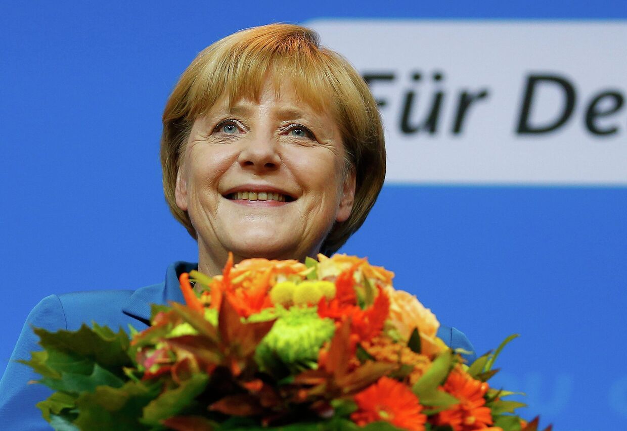 Ангела Меркель после победы коалиции ХДС/ХСС на выборах в бундестаг