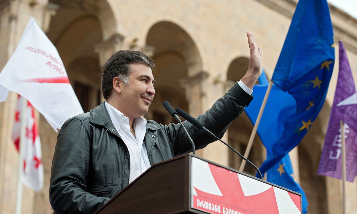 Михаил Саакашвили на митинге партии «Единое нацдвижение» в центре Тбилиси