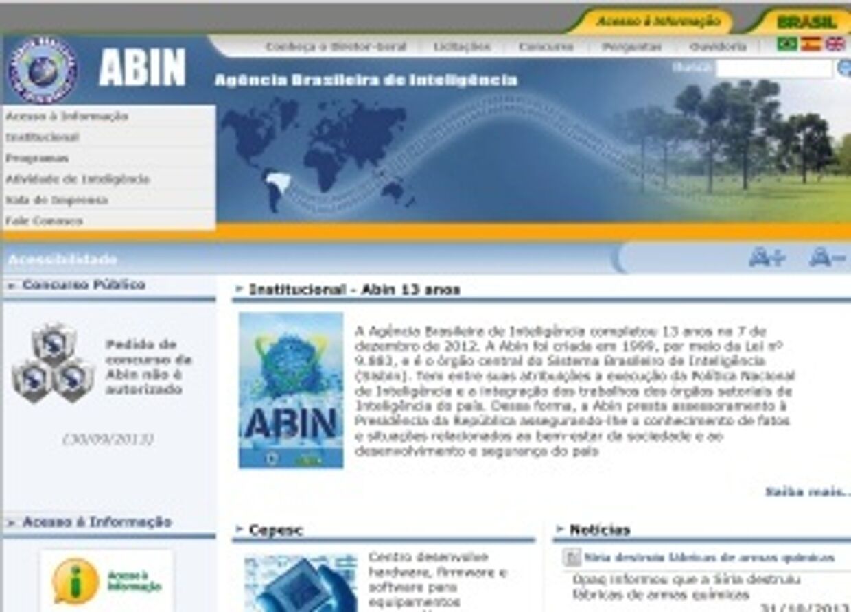 Скриншот сайта Бразильского разведывательного управления (Abin) 