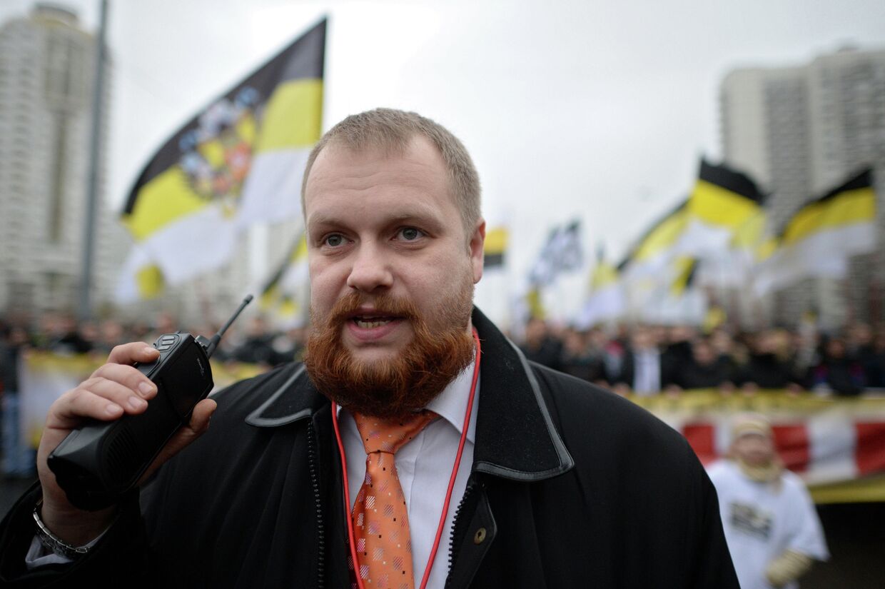 Лидер националистического объединения Дмитрий Демушкин принимает участие в Русском марше в Москве.