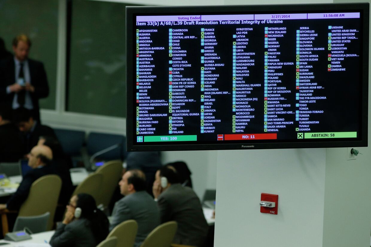 Результаты голосования делегатов Генеральной Ассамблеи ООН о статусе Крыма и целостности Украины