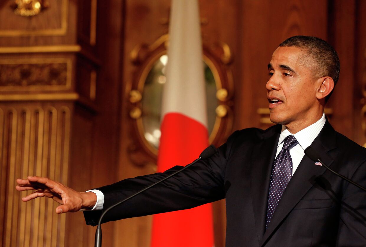 Президент США Барак Обама во время официального визита в Токио. 24 апреля 2014