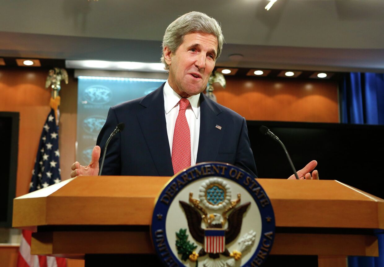 Государственный секретарь США Джон Керри во время брифинга в Вашингтоне. 25 апреля 2014